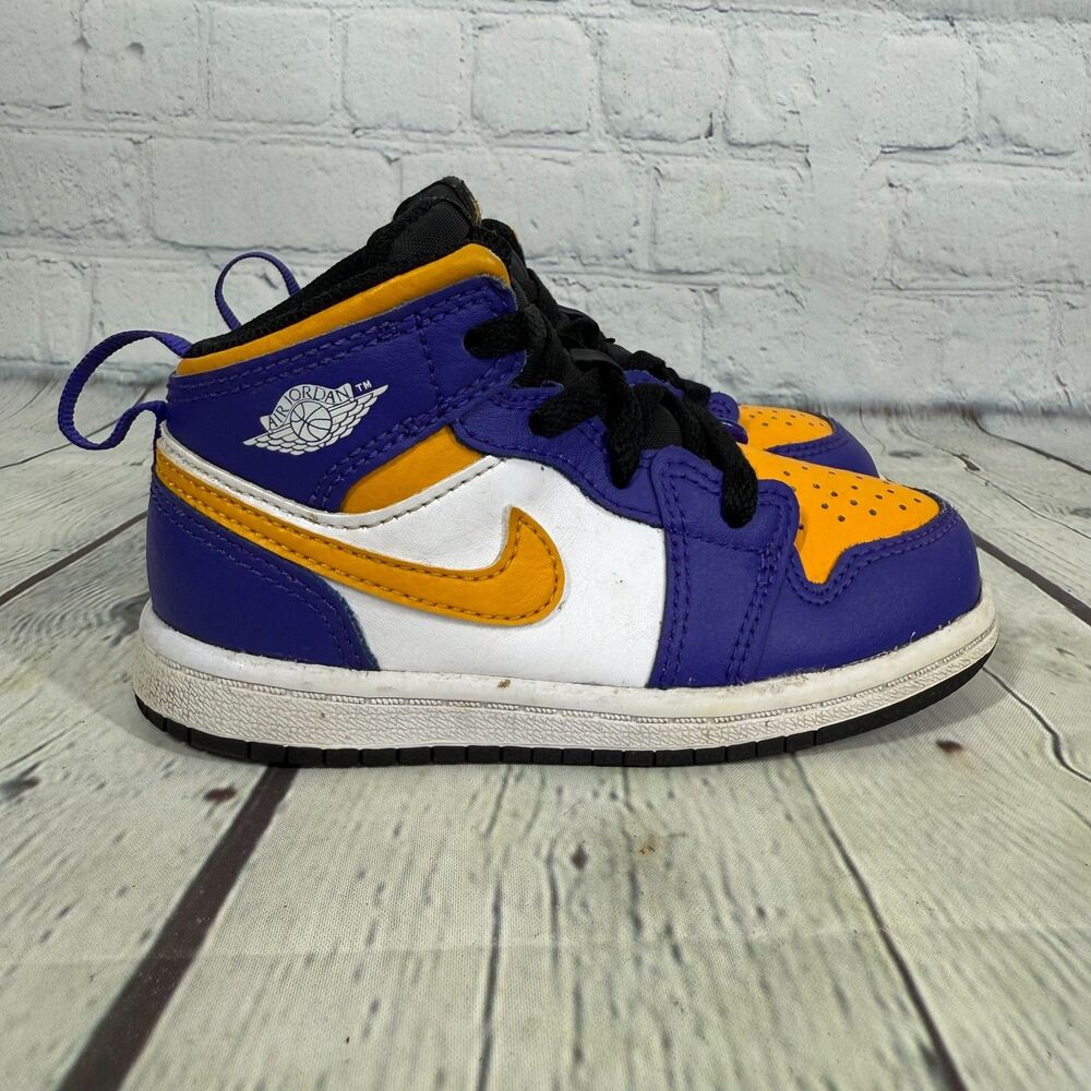 Nike Air Jordan 1 Mid Kids Size 8C Sneakers Blue Yellow Basketball School Shoes